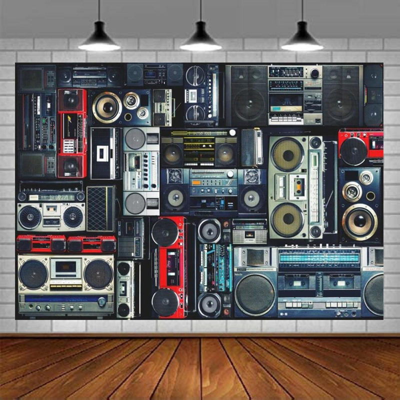 Audio Music In Background - Fotografie-Hintergrund mit Radio-Boombox im Retro-Stil der
