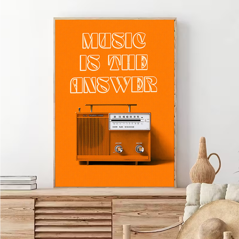 Audio Music In Background - Vintage-Radio-Wandkunst, rahmenloses Leinwandbild, Retro-Musik für Wohnzimmer,