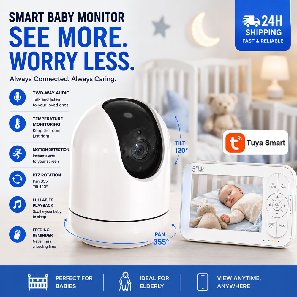 Audio Music Network - 5-Zoll WLAN-Babyphone mit Tuya-App, Audio-Video-Steuerung, 720P