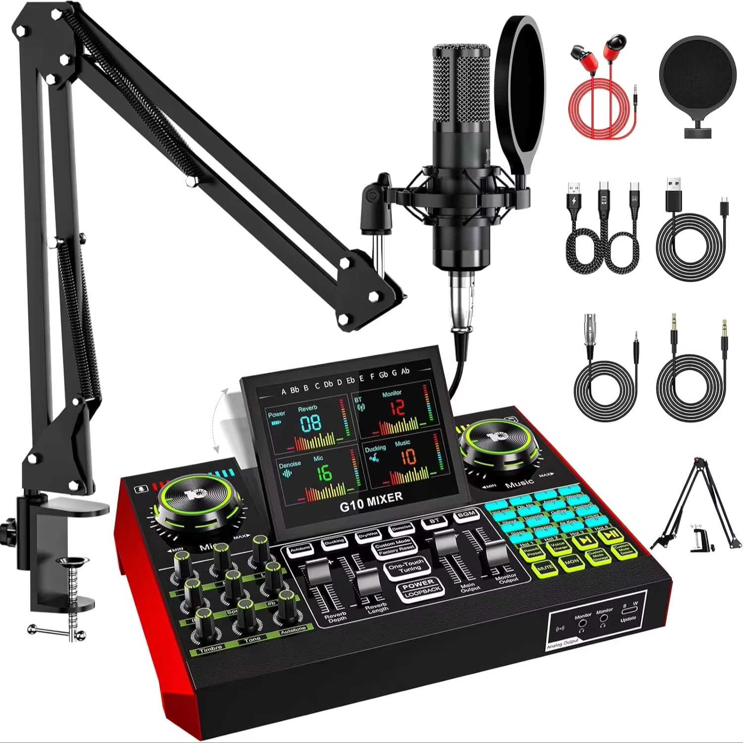 Audio And Music Mixer - Tenlamp G10 Live-Streaming Audio-Interface Gaming-Audio-Mixer, Podcast-Ausrüstung