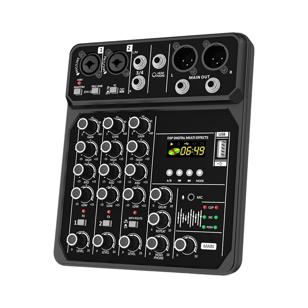 Audio And Music Mixer - Tragbarer 4-Kanal-Audiomixer mit 48V-Unterstützung für Outdoor-Shows