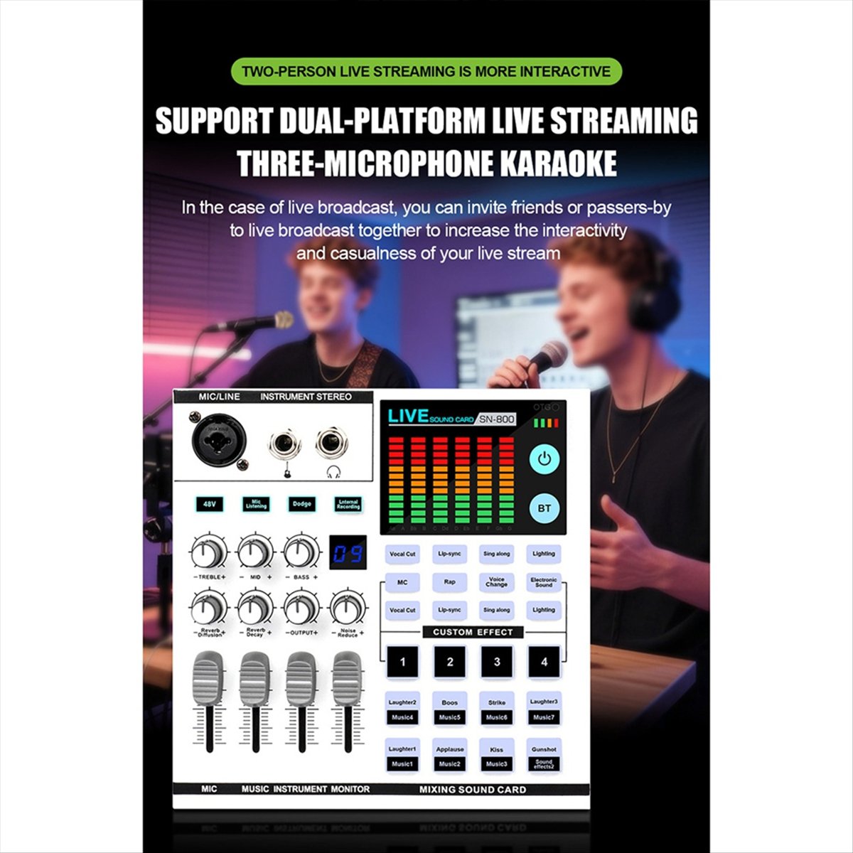 Audio Music Voice Changer - DTC5 SN800 Live-Soundkarte Stimmverzerrer Audio-Mixer für