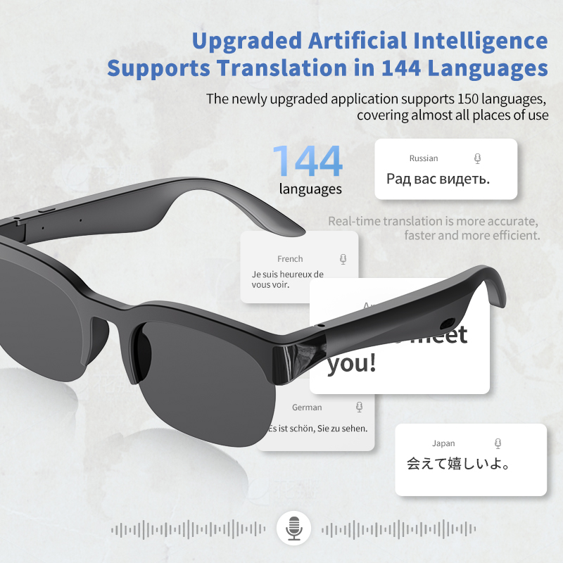 Audio With Music Ai - Intelligente KI-Audiobrille, Kabelloses Bluetooth-Telefonieren, Sprachsteuerung, Komfortabler