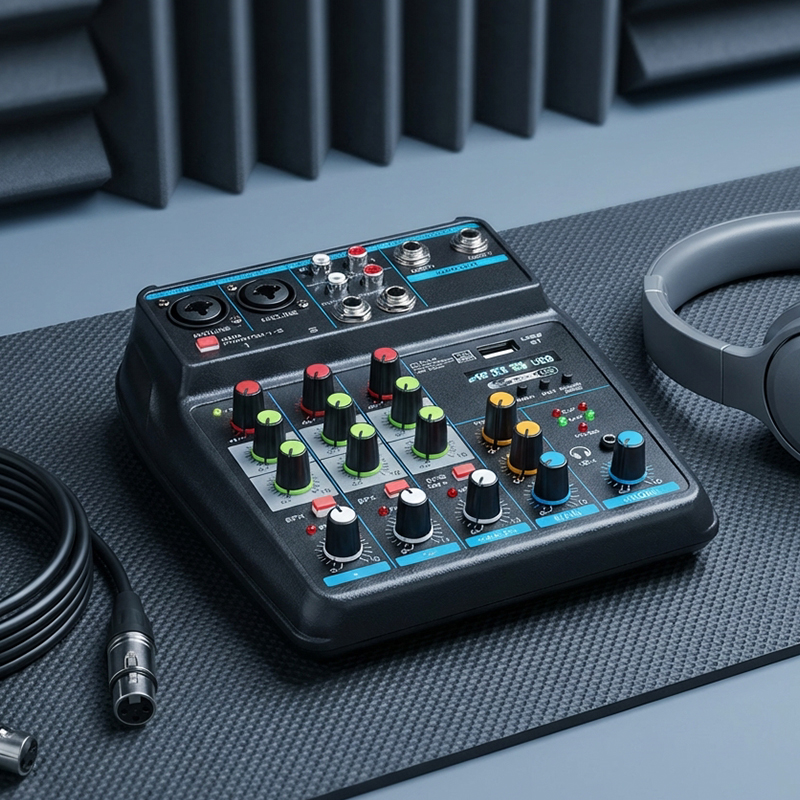 Audio Mixer 4 Channel - 4-Kanal Mini USB Audio-Mischpult mit 48V