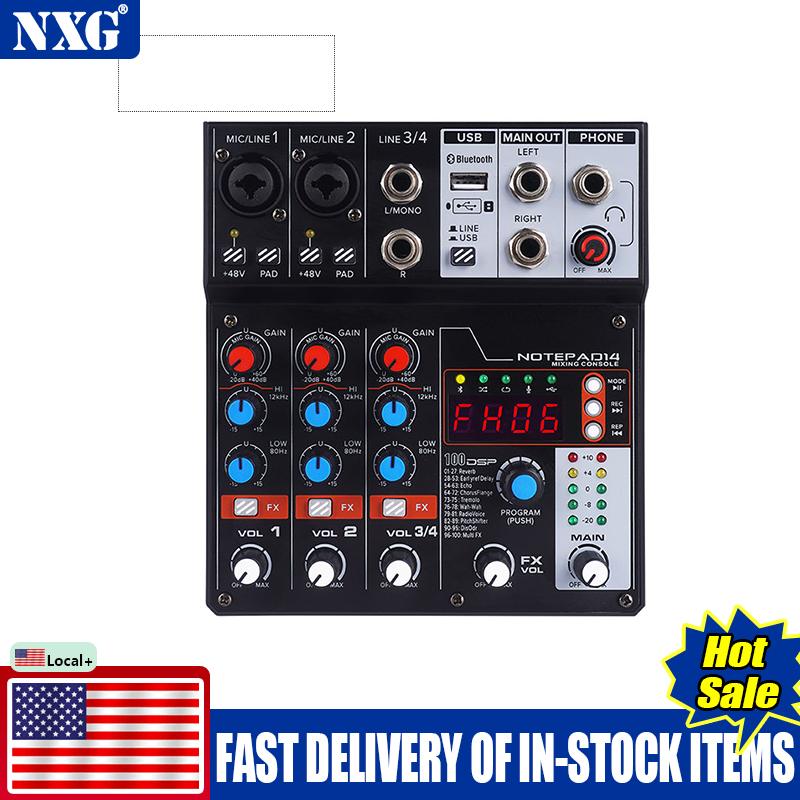 Audio Mixer 4 Channel - Direkt vom Hersteller NXG AD14 4-Kanal-Audiomixer,
